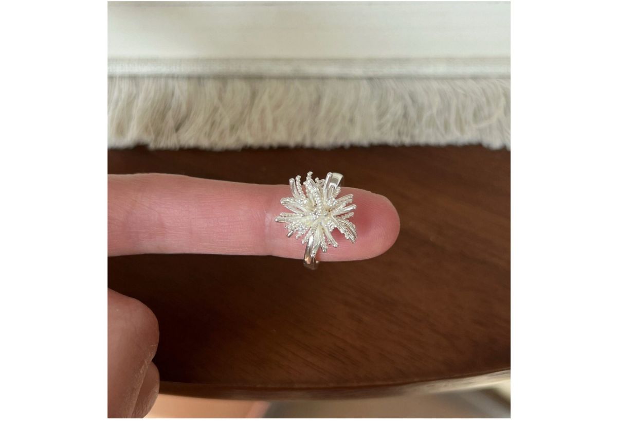 S925 sterling silver brushed flower open ring for women