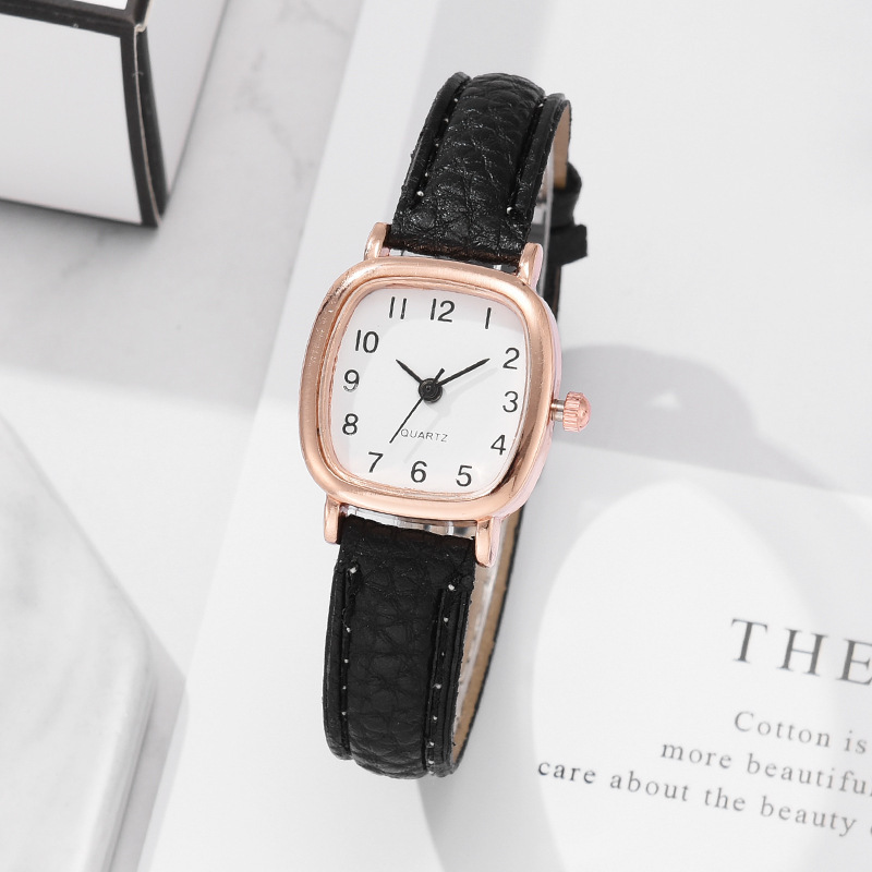 Damen-Quarzuhr quadratisch, Lederarmband