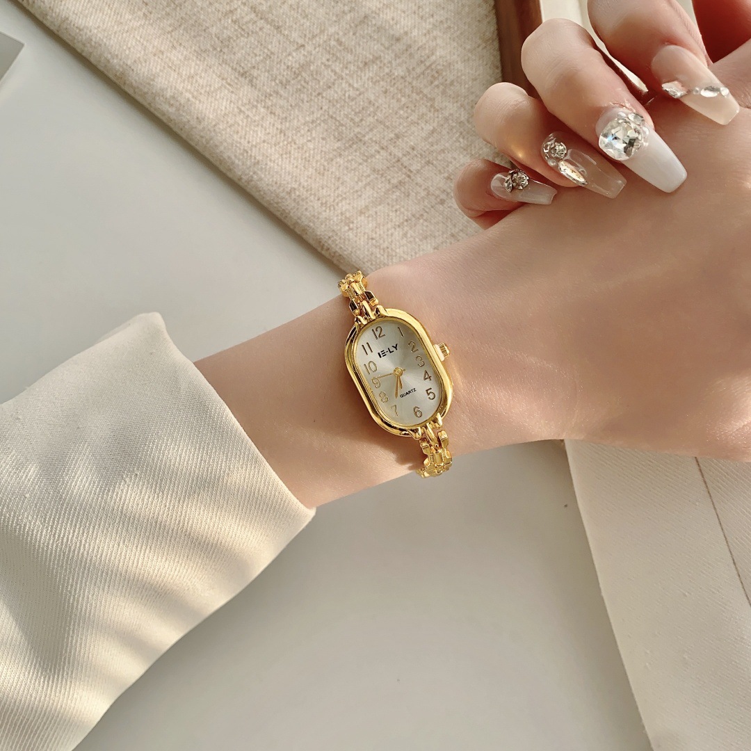 Goldene Quarzuhr für Damen Retro-Stil