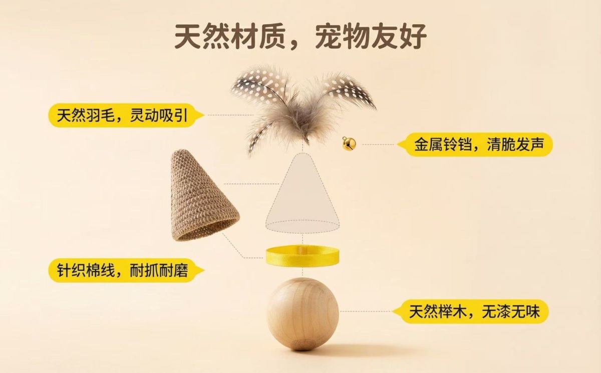 跨境爆品不倒翁猫玩具羽毛铃铛发声耐抓耐咬宠物玩具猫咪自嗨解闷