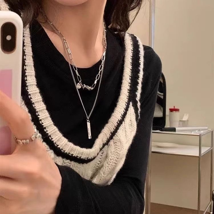 Double-layer women's necklace luxury sweater chain pendant