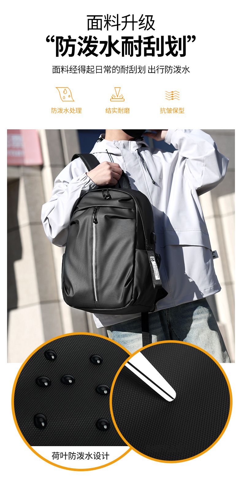 Laptop-Rucksack mit Doppelschultergurten, Herren, Business und lässig