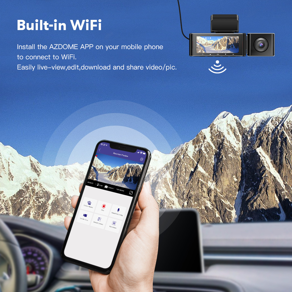 AZDOME araç kamerası üç lens 4K 1080P 1440P GPS