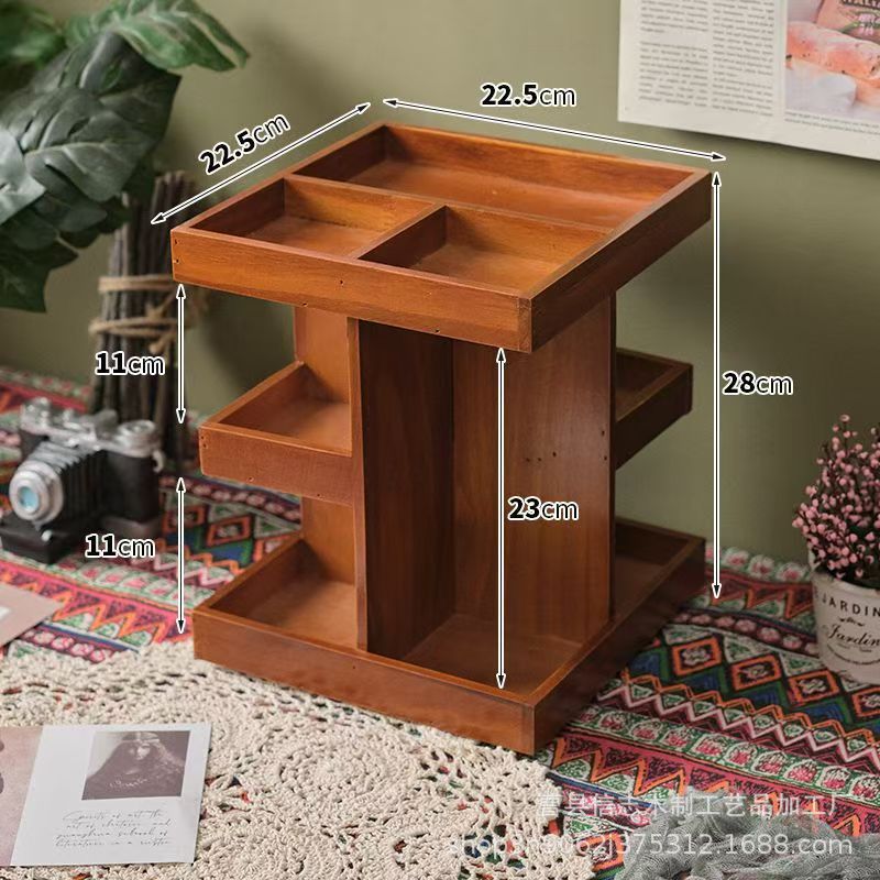 Rotating Wooden Makeup Vanity with Cosmetics Storage