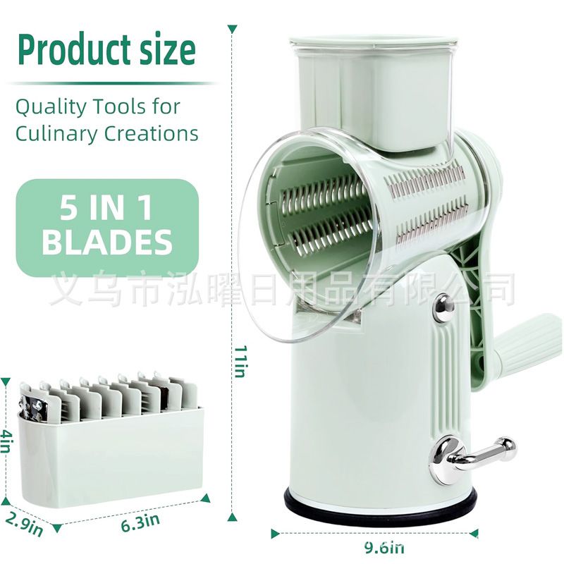 Multi-function vegetable cutter with hand-crank roller, slicer and grater