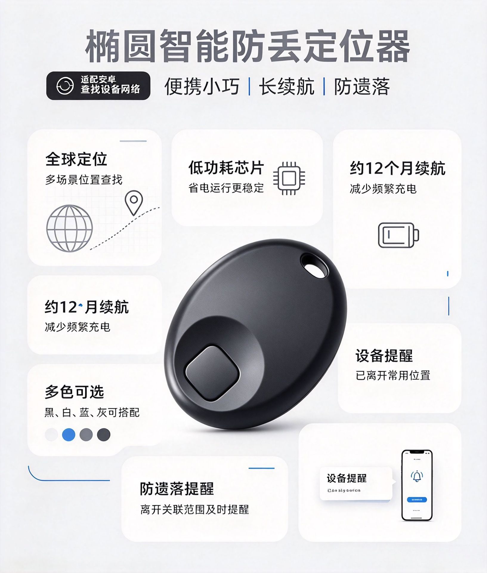 Wireless tracker for wallet and keychain, bidirectional alarm