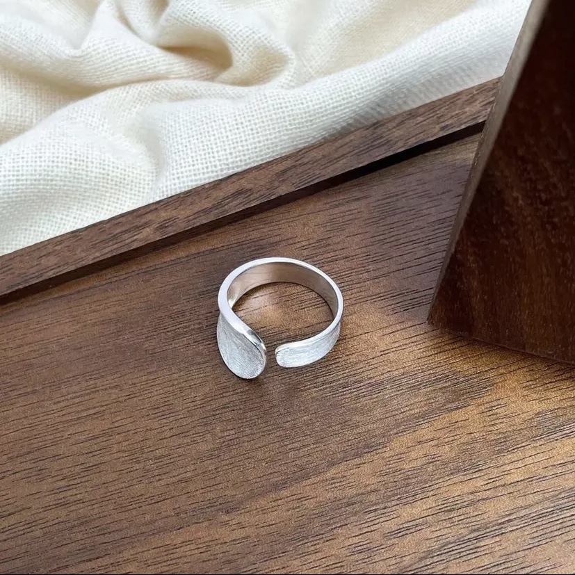 S925 Sterling Silver Asymmetric Wide Ring, Brushed Design, Women's
