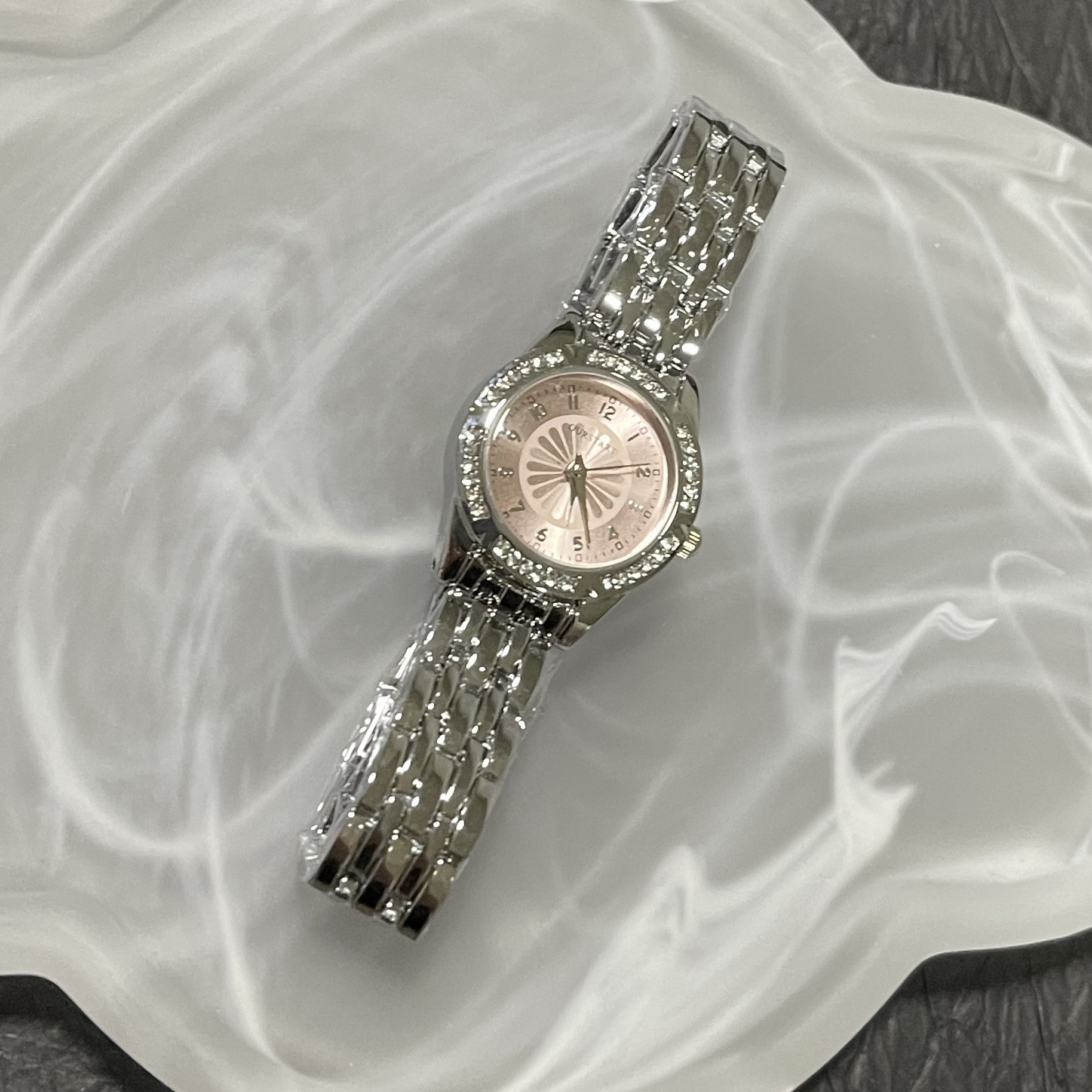 Damen-Quarzuhr, Stahlband, Strass-Zifferblatt