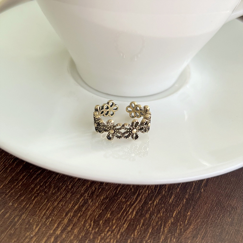 Lanzhi snowflake pattern 925 silver retro ring