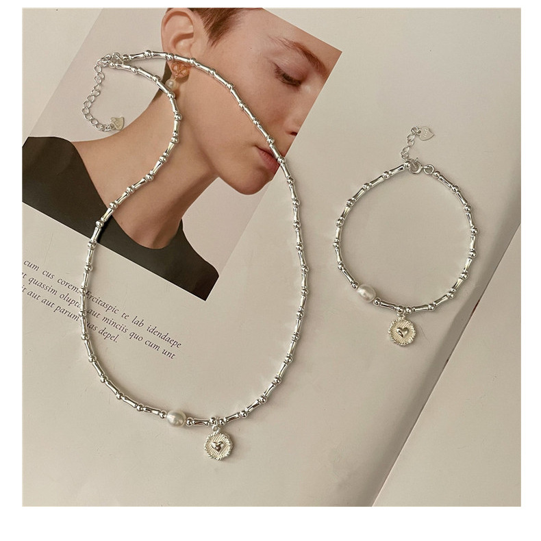 S925 Sterlingsilber-Armband, Bambusherz, Perle, für Damen
