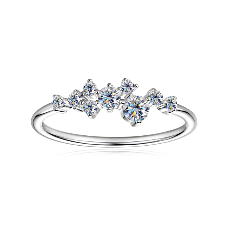Moissanite ring for women, starry design, silver
