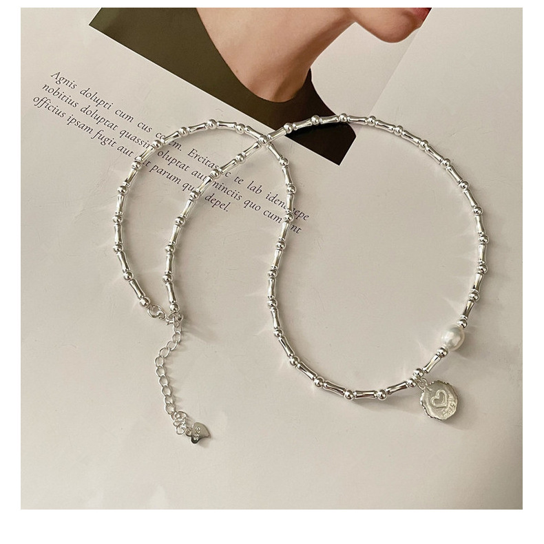 S925 Sterlingsilber-Armband, Bambusherz, Perle, für Damen