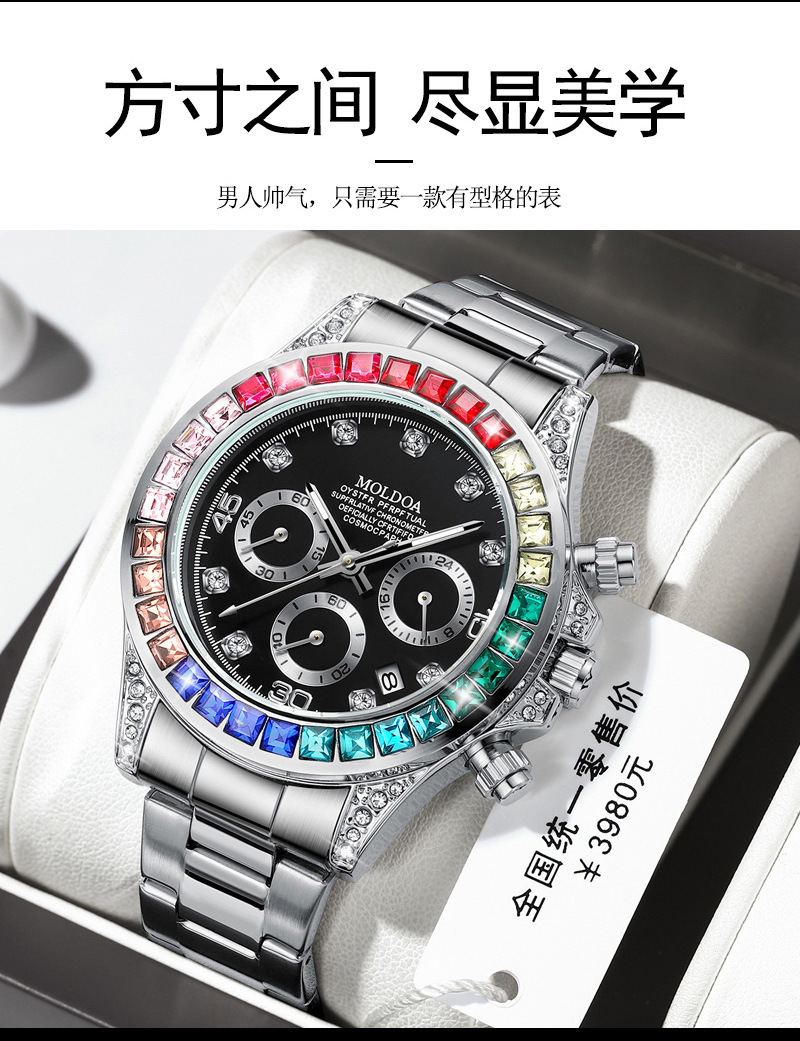 Herrenarmbanduhr mit Kalender, transparentes Design, wasserdicht