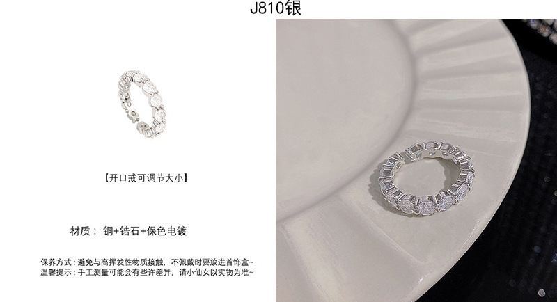 Silver zircon open adjustable ring, elegant