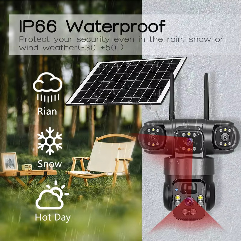 QL19 panoramik 360 derece üç ekranlı kablosuz akıllı wifi/4G güneş enerjili kamera izleme tabancası ve topu entegre