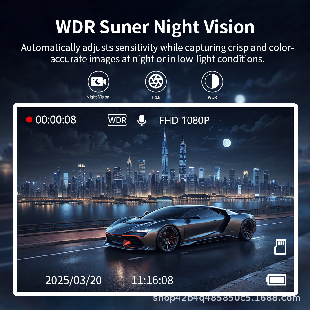 3 inçli araç kamerası, Wi-Fi, gece görüşü, W6 modeli
