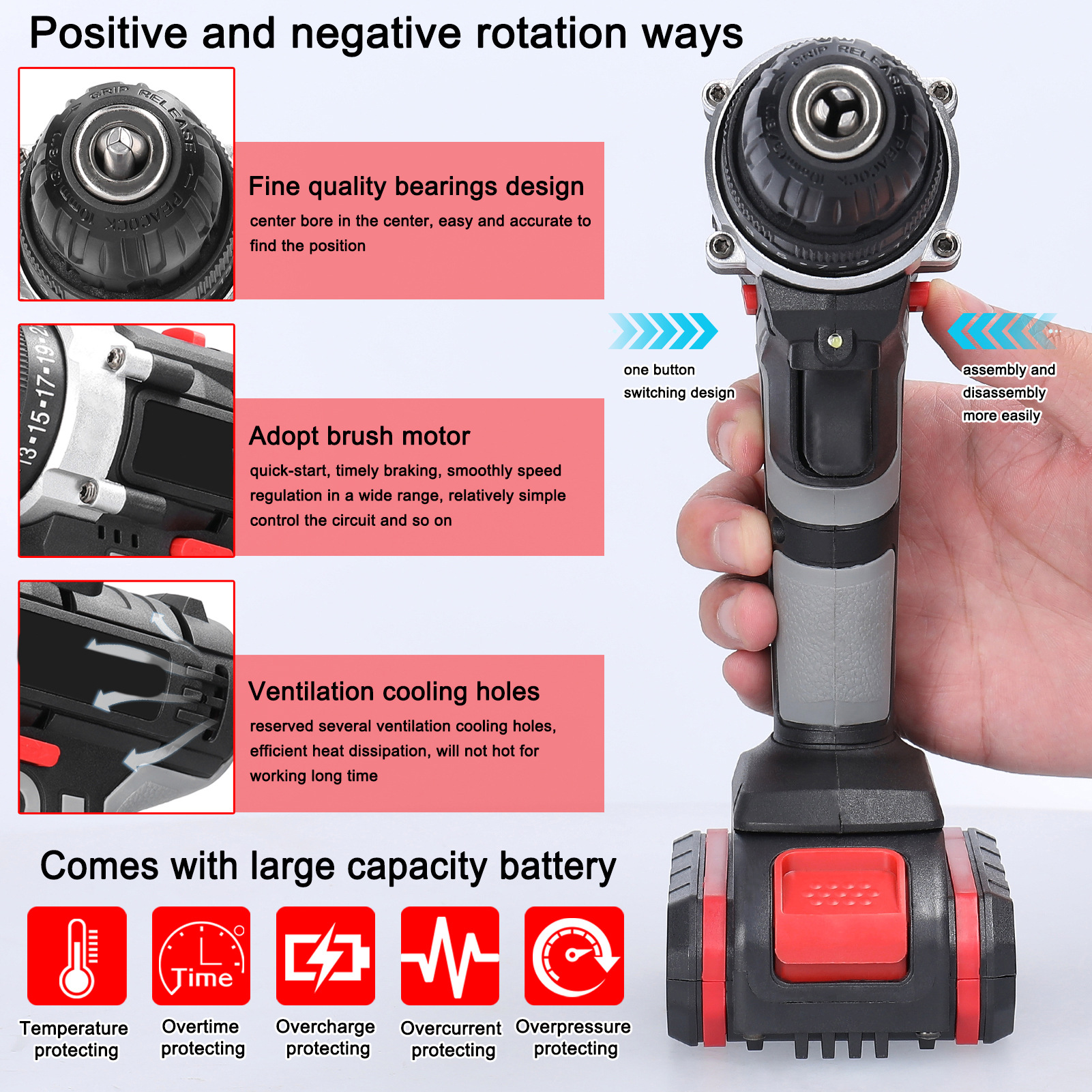 Rechargeable lithium electric drill impact hammer screwdriver set