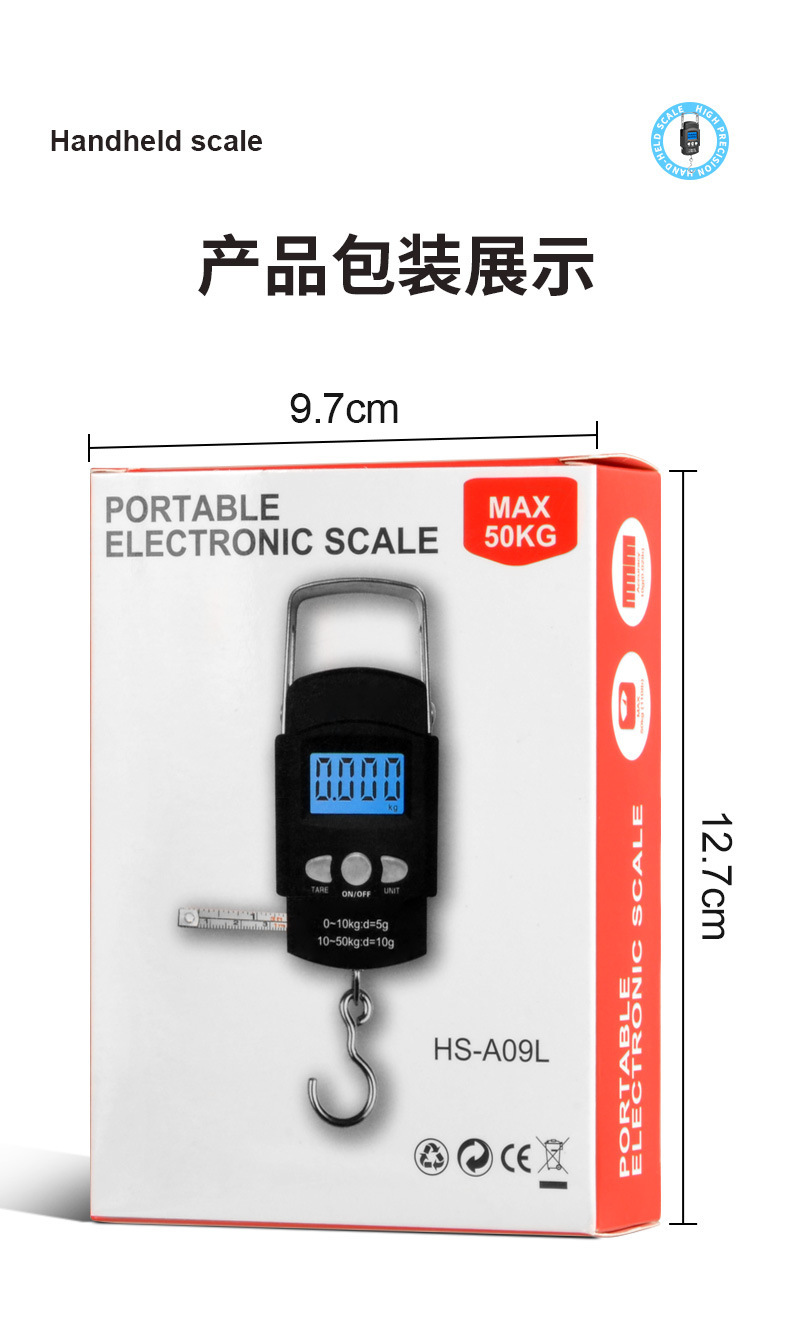 Electronic hanging scale 50kg rechargeable with tape