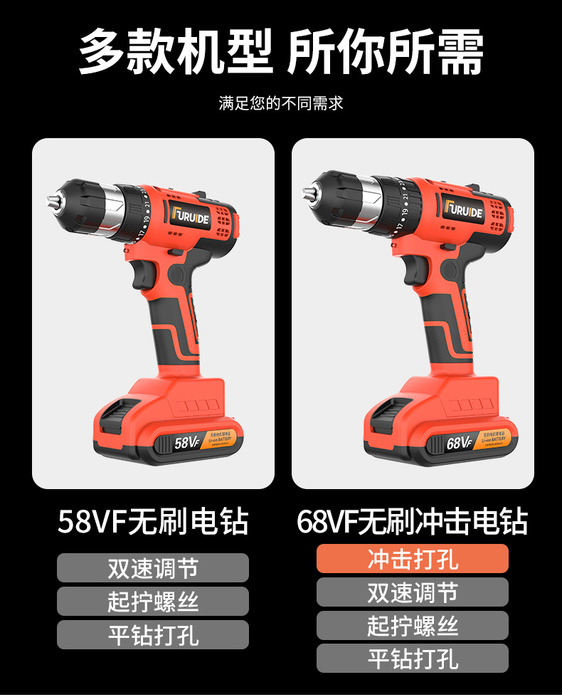 Brushless impact drill, lithium battery, multifunctional