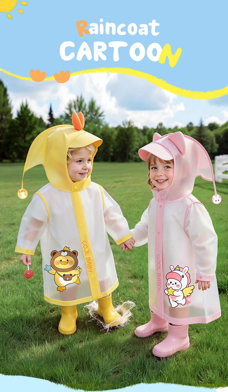 Beimei children's raincoat ages 3-6, EVA with backpack opening