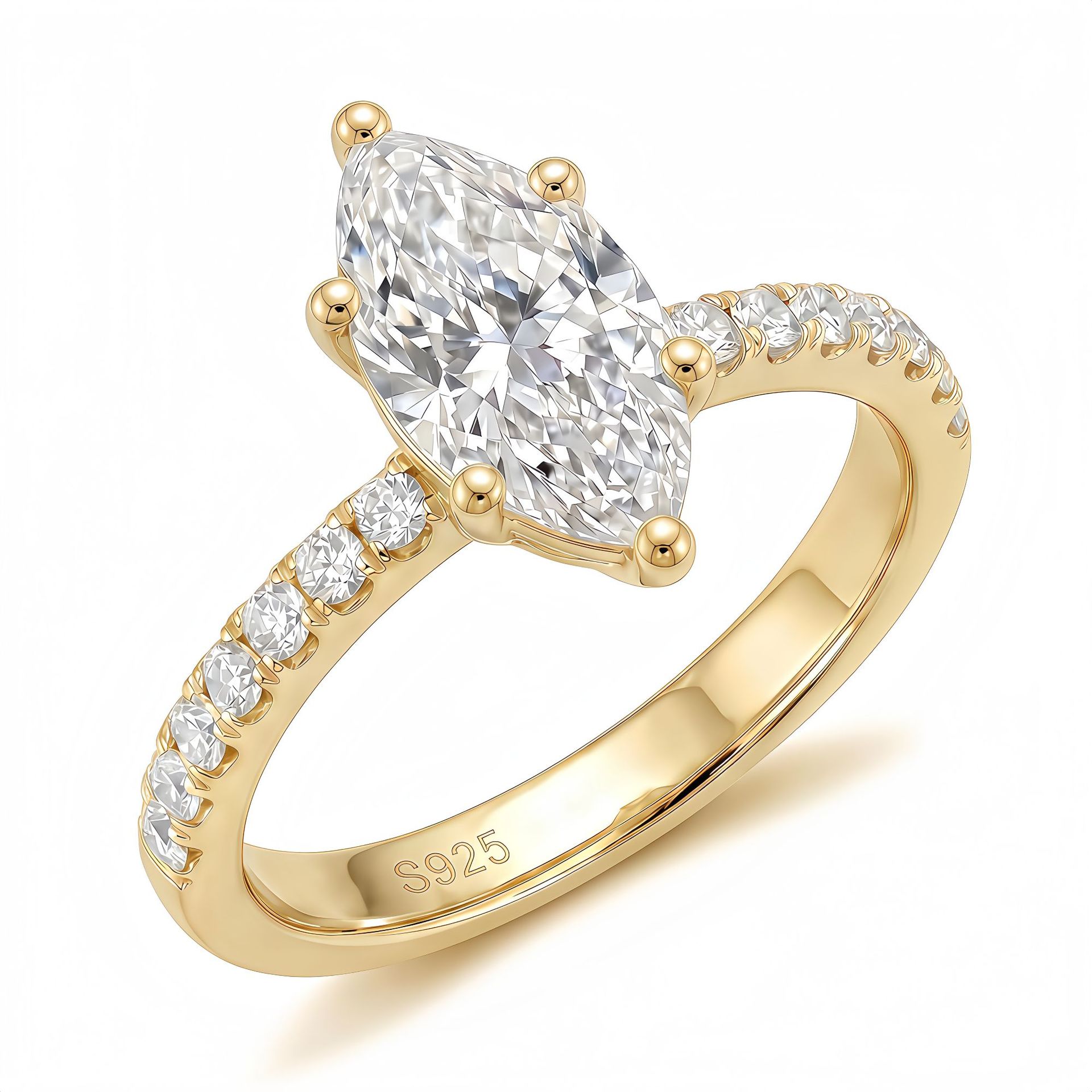 S925 Silver Moissanite Ring, Marquise Cut