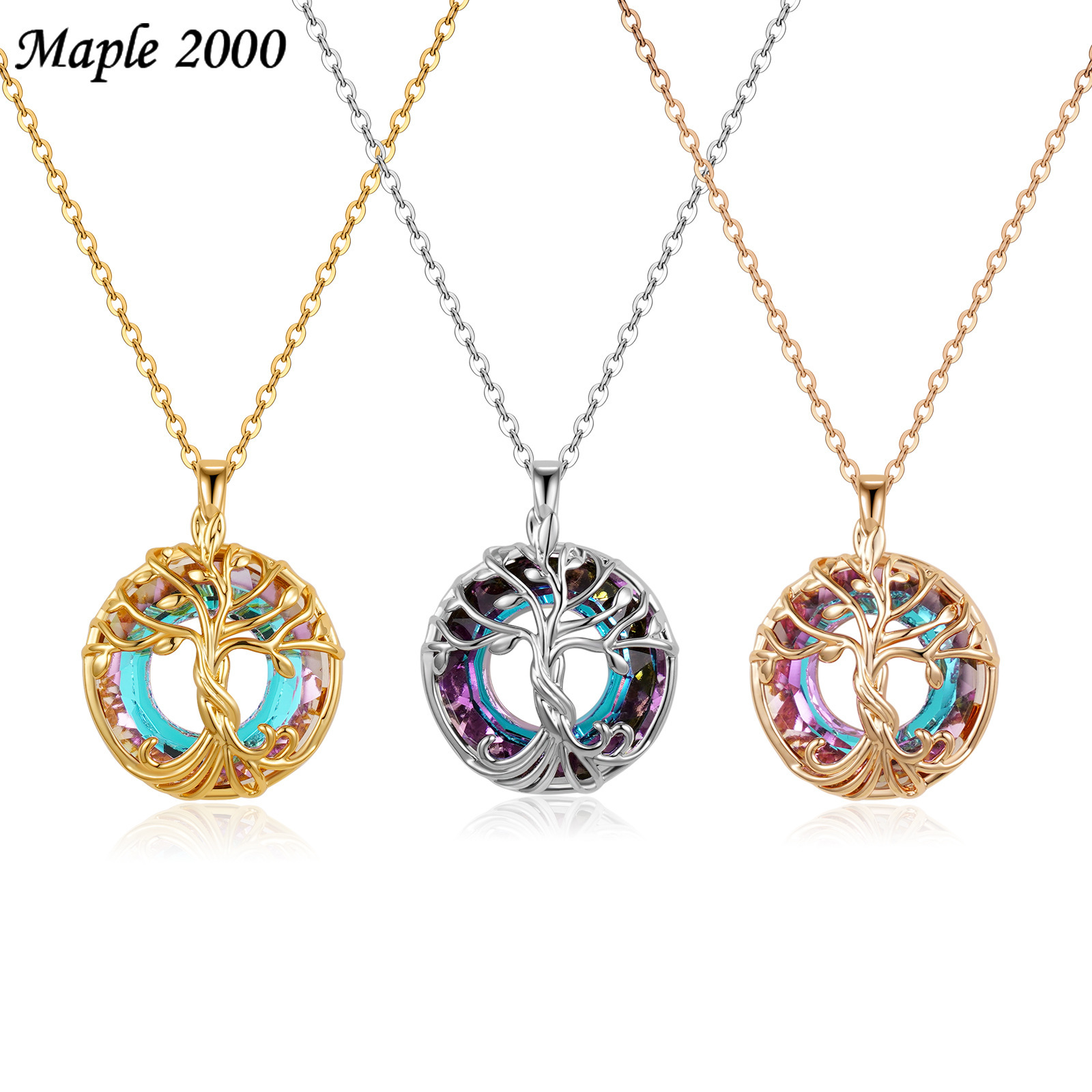 Crystal Glass Life Tree Necklace, Colorful Design