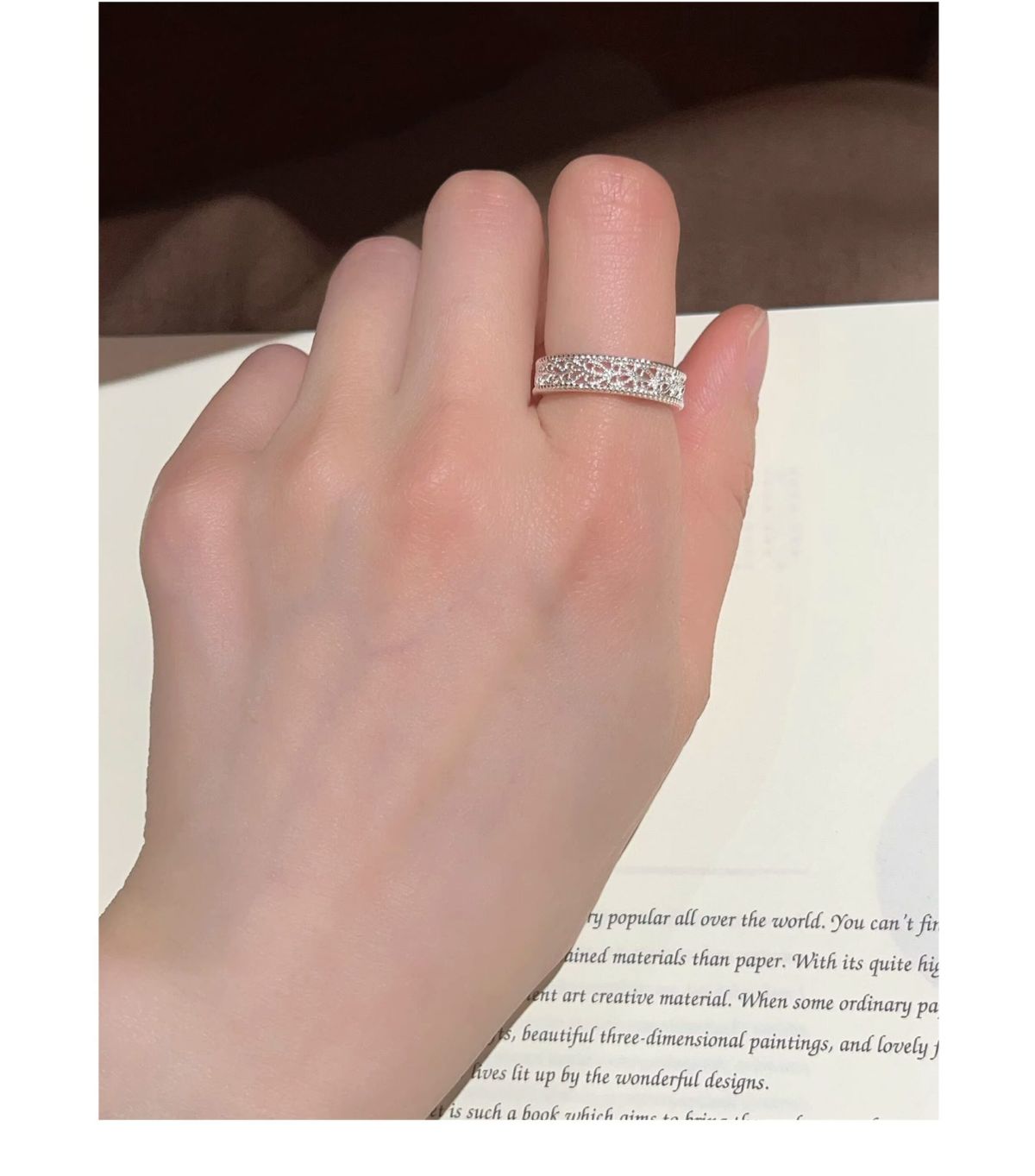 S925 sterling silver brushed flower open ring for women