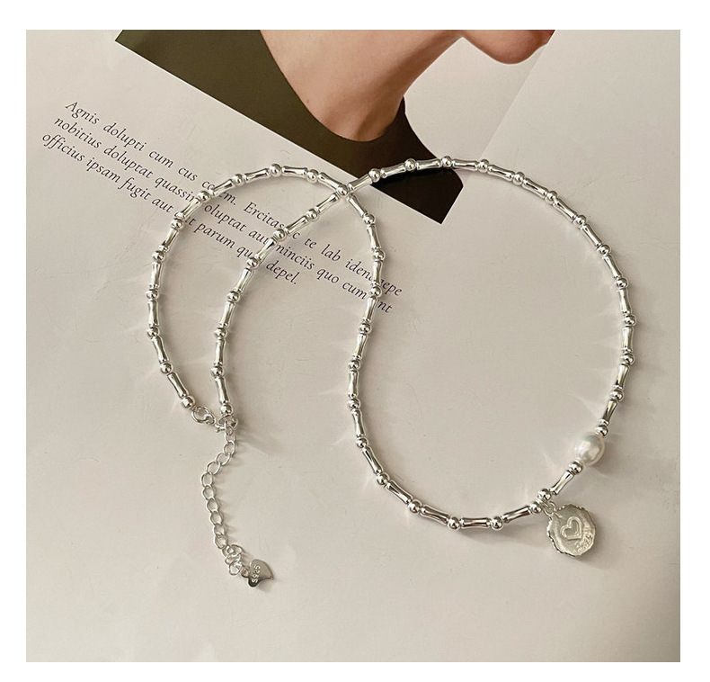 S925 Sterlingsilber-Armband, Bambusherz, Perle, für Damen