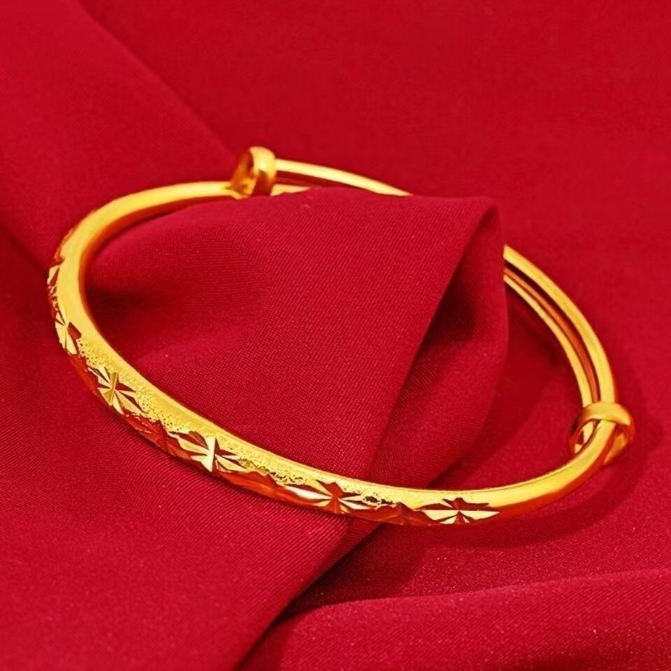 Thin sliding star pattern bracelet, solid gold-colored