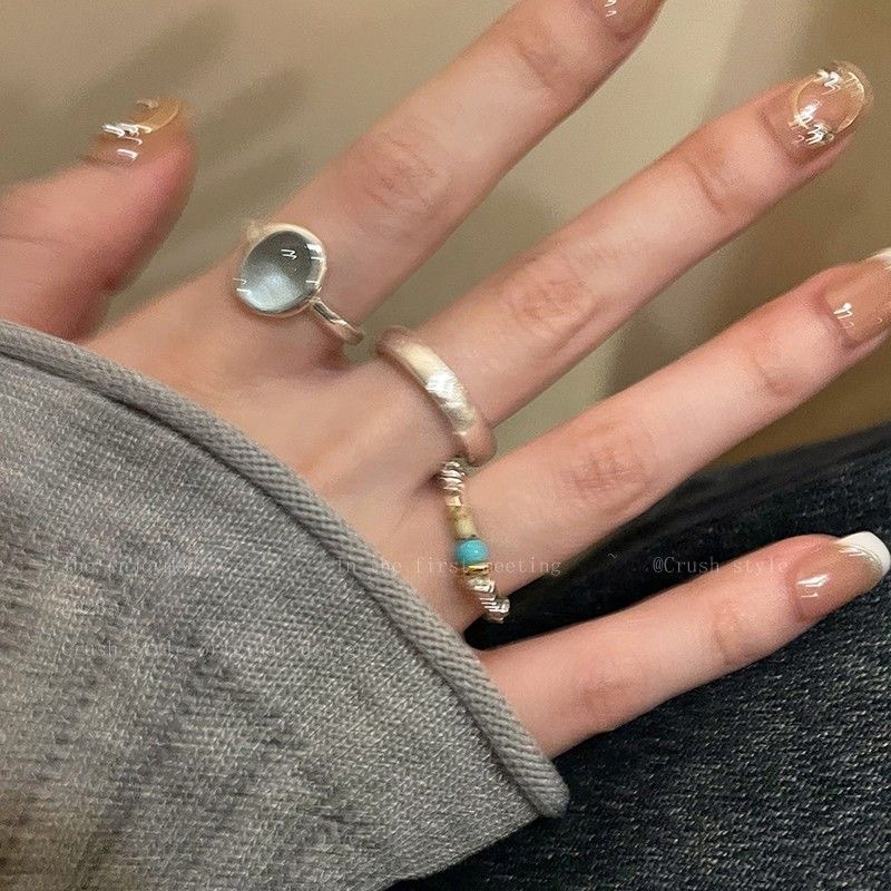 Natural stone and silver open ring, minimalist style