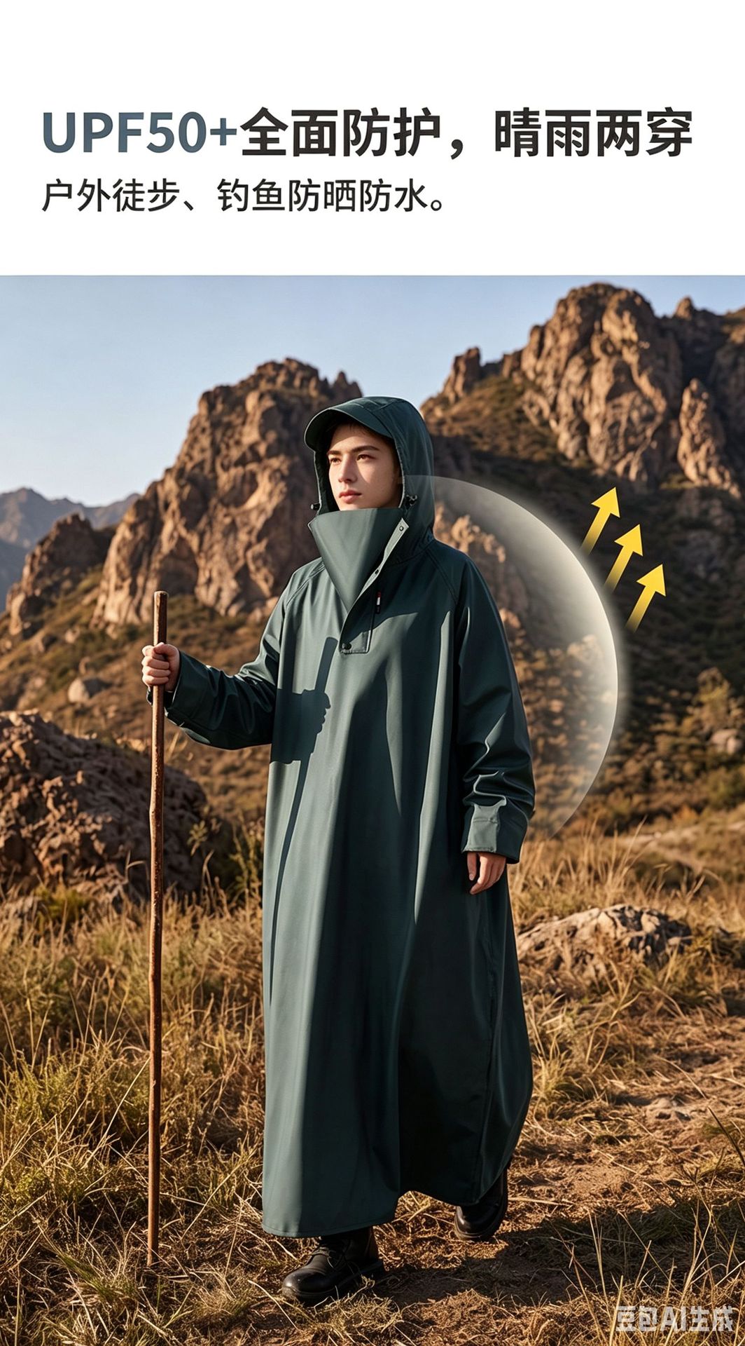 Electric Vehicle Raincoat, Long-Style with Sleeves