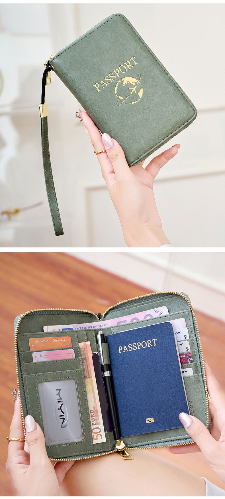 RFID passport wallet, multi-functional, magnetic protection