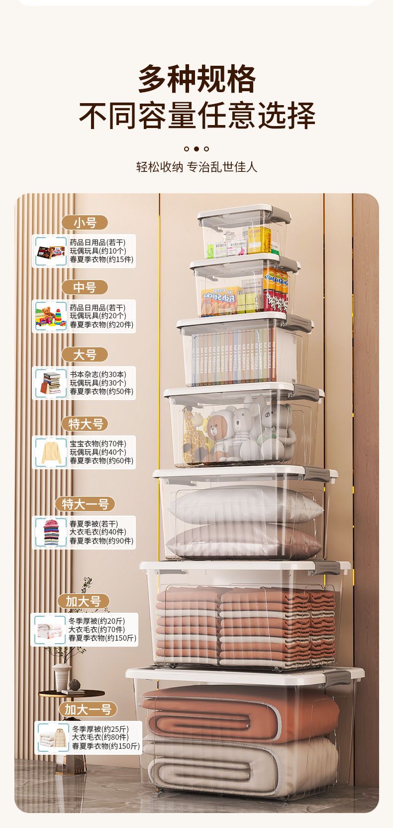 一件代发透明收纳箱家用衣服储物箱玩具收纳盒大容量收纳整理箱