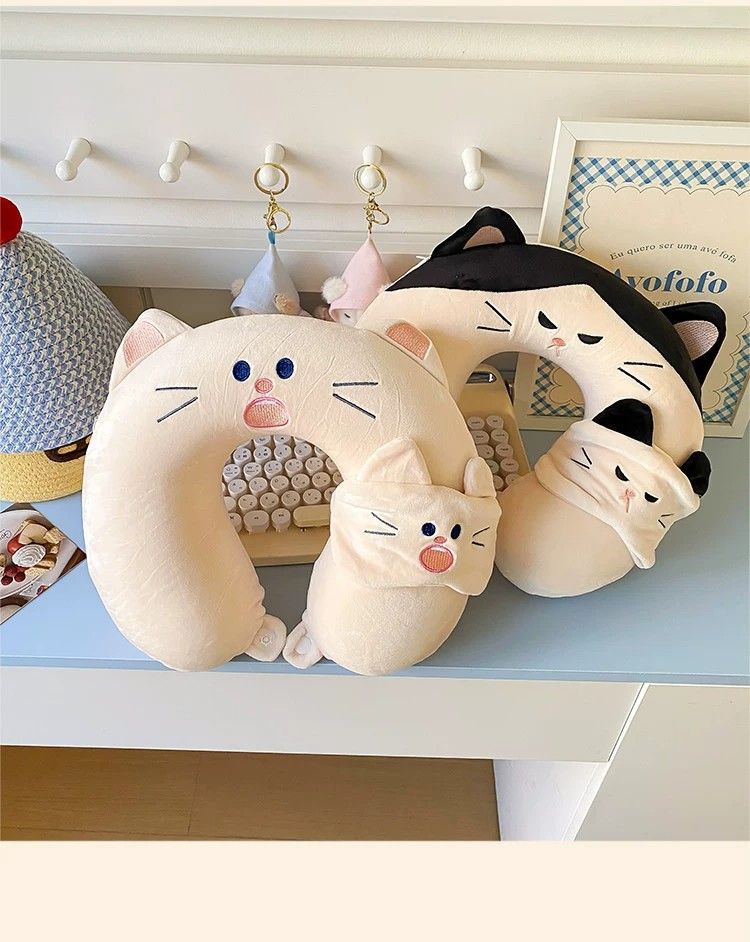 Kedi göz maskeli U şeklı boyun yastığı