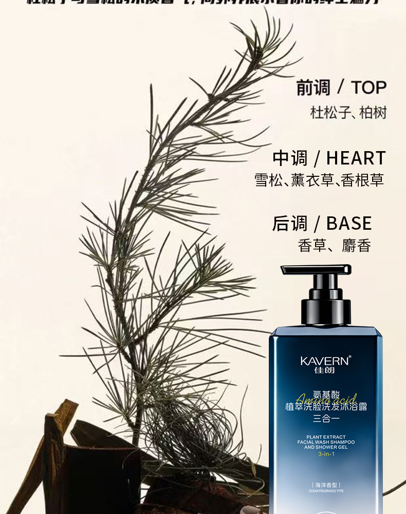 3-in-1 men's shampoo, oil control, ocean fragrance