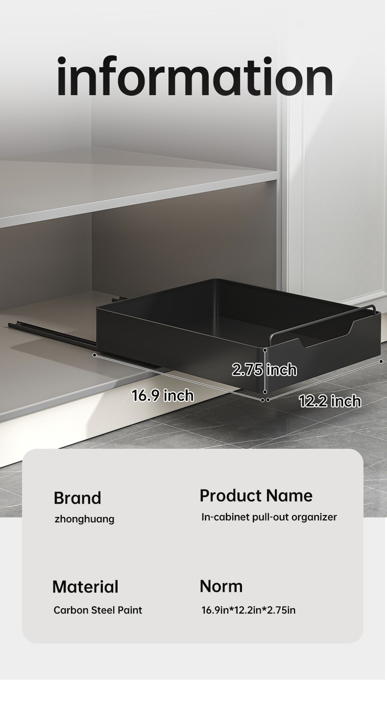 Kitchen Pull-Out Storage Rack Spice Organizer Black