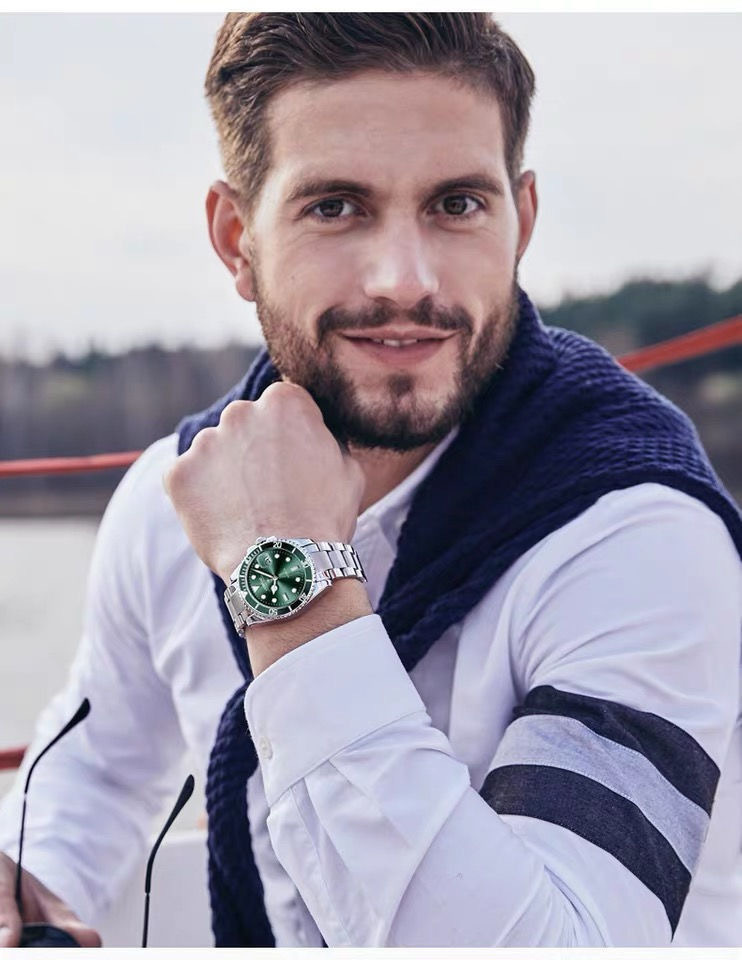Herren-Sportuhr, grün, leuchtend, wasserdicht