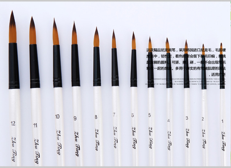 12-teiliger Aquarellpinsel-Set mit spitzer Spitze