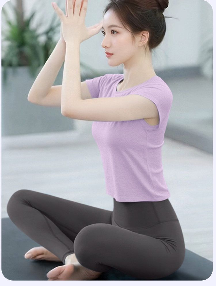 Pilates yoga üstü, kısa kollu, nefes alabilen, premium