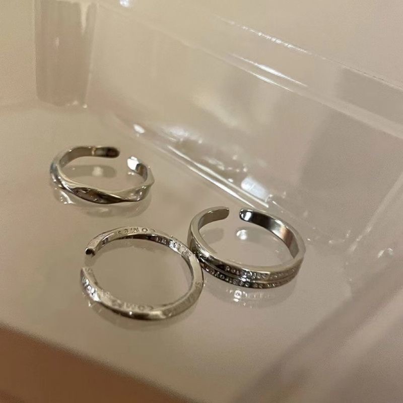 Silber dreiteiliges Ringset Damen, minimalistisch
