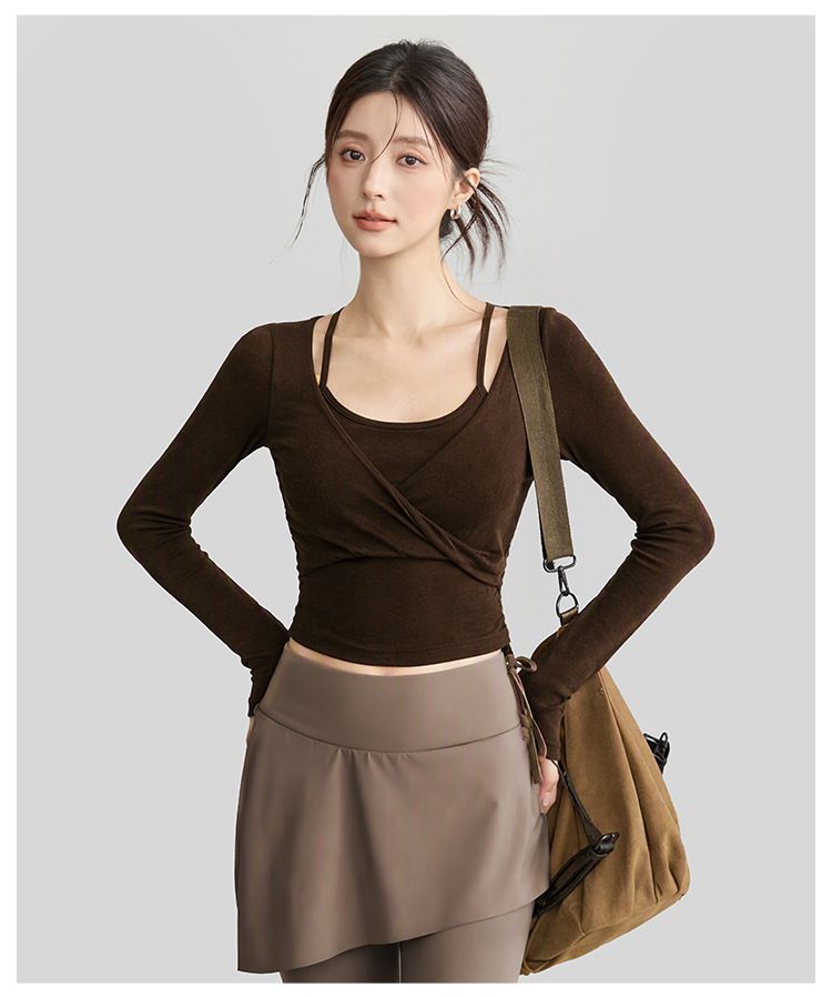 Yoga Long Sleeve Top with Pilates Training Support Chest Pad