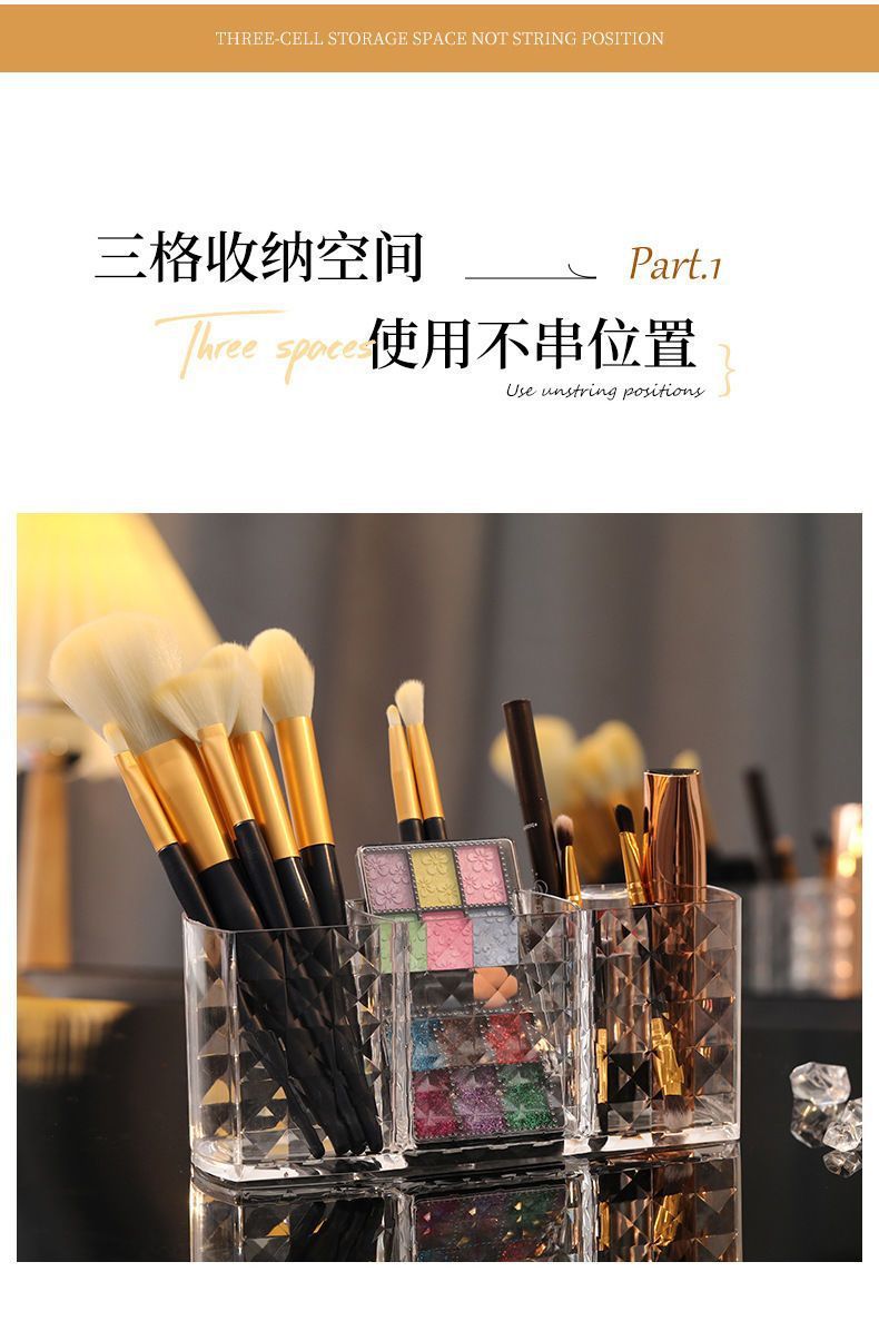Acrylic cosmetic organizer, 3-compartment transparent box