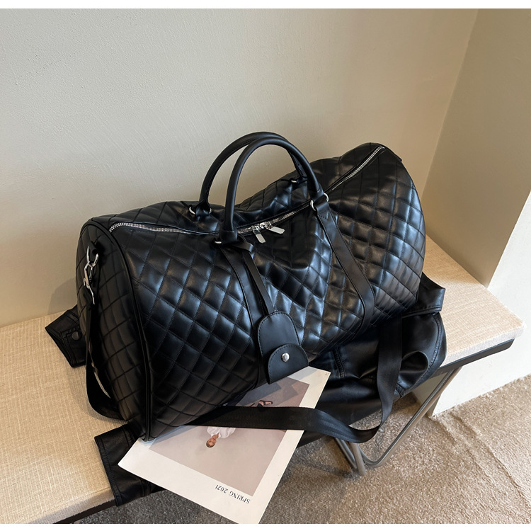Travel duffel bag PU checkered, large capacity, waterproof