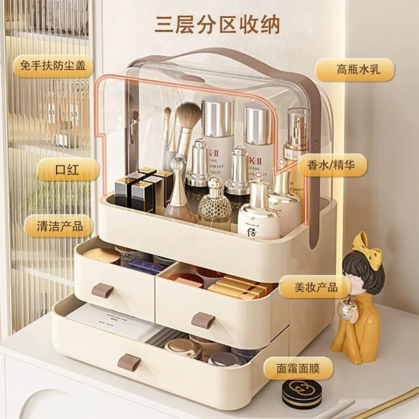 Double-door cosmetics storage box with drawers