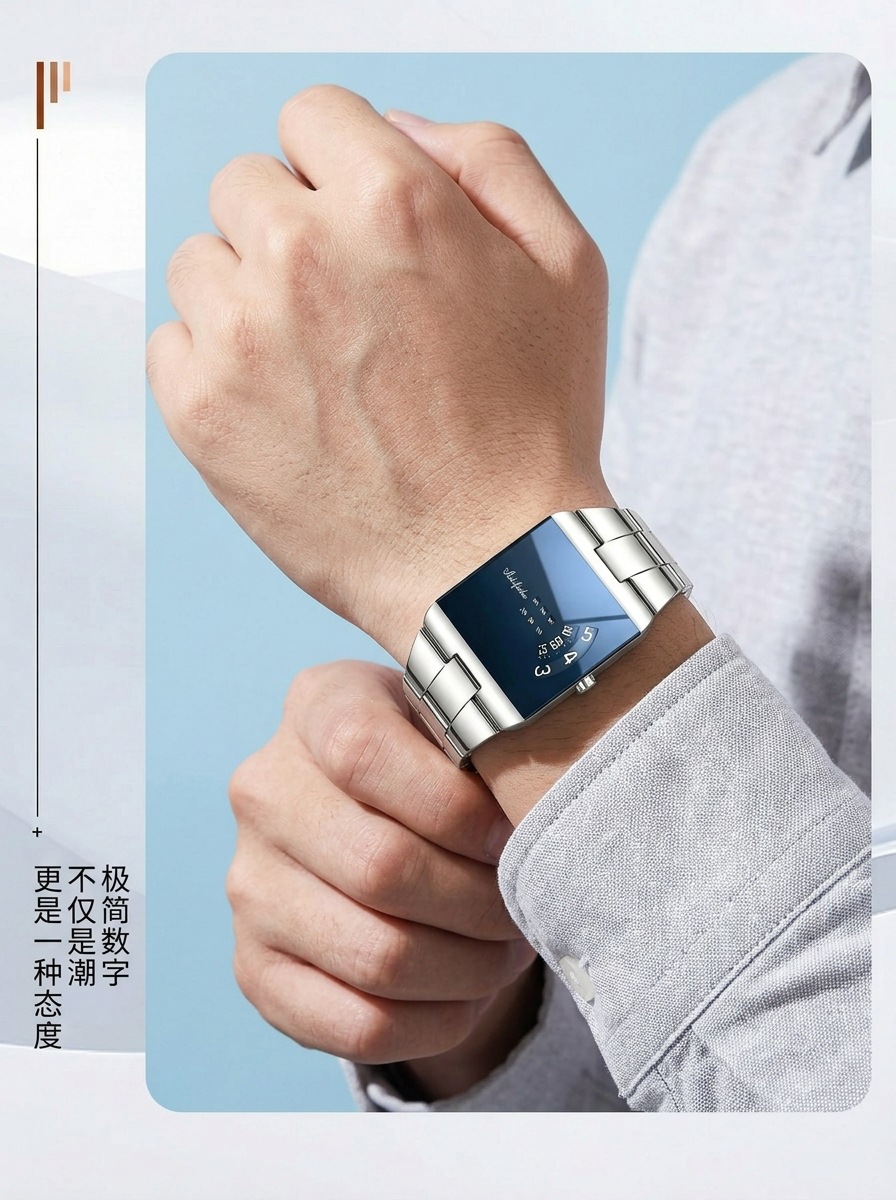 Men's Square Quartz Watch Steel Band Waterproof