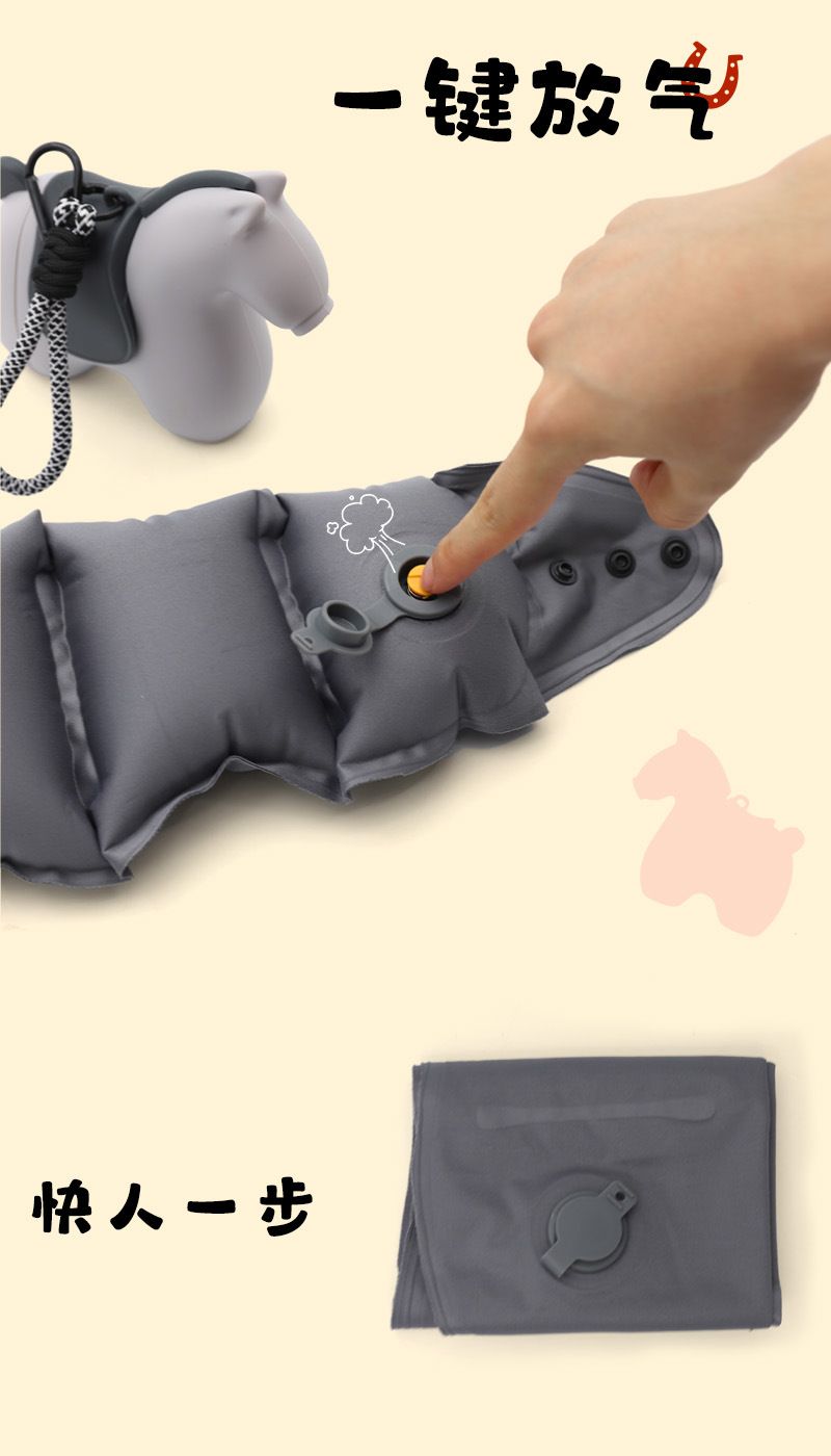 Portable travel neck pillow, press-to-inflate U-shaped