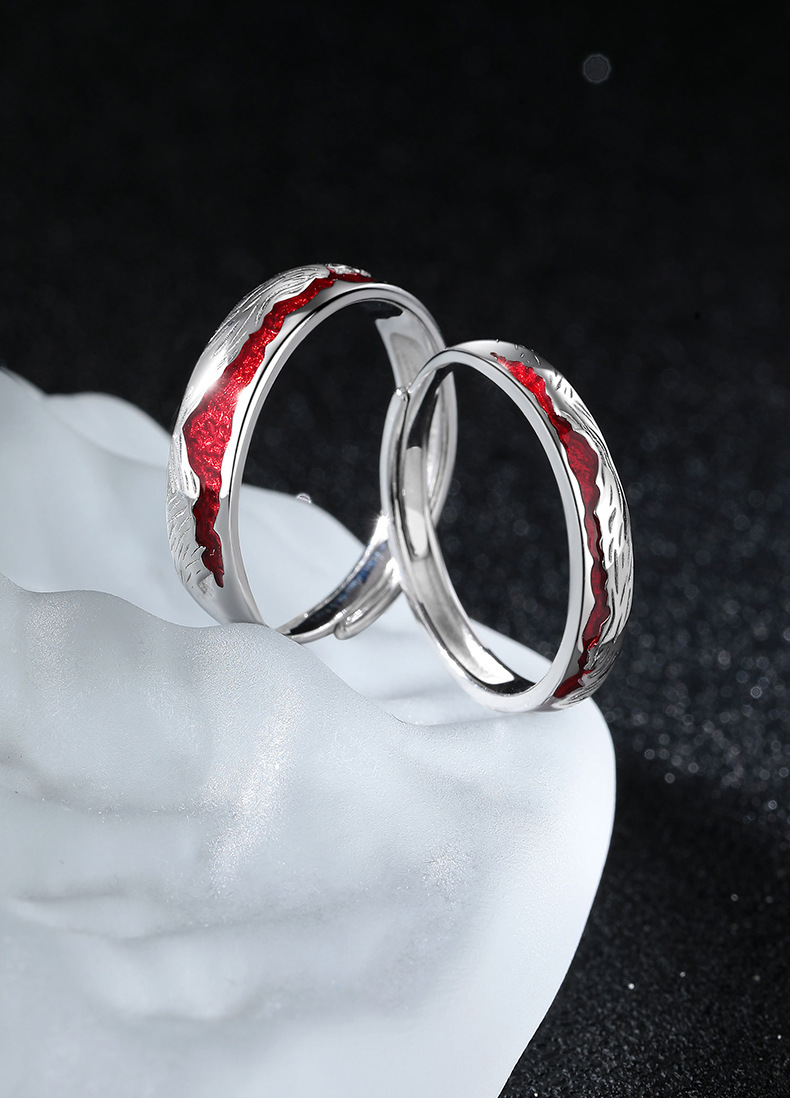 S999 pure silver ring, asymmetric design, couple model