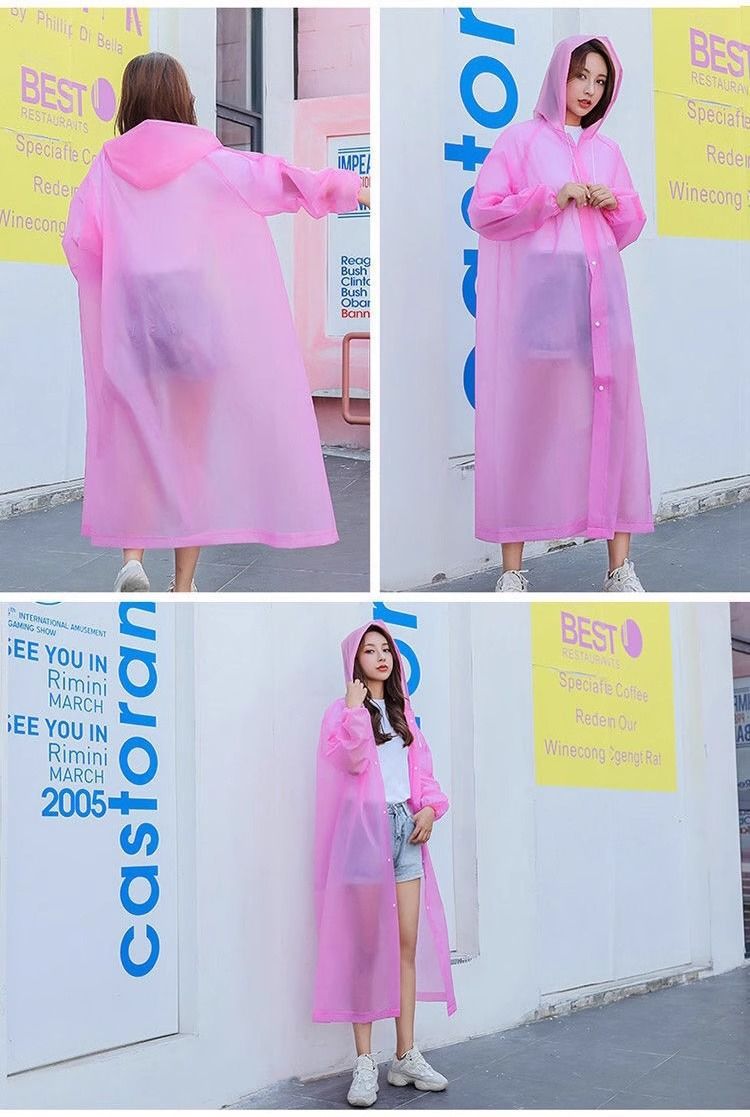 Reusable one-piece raincoat, long style, for cycling