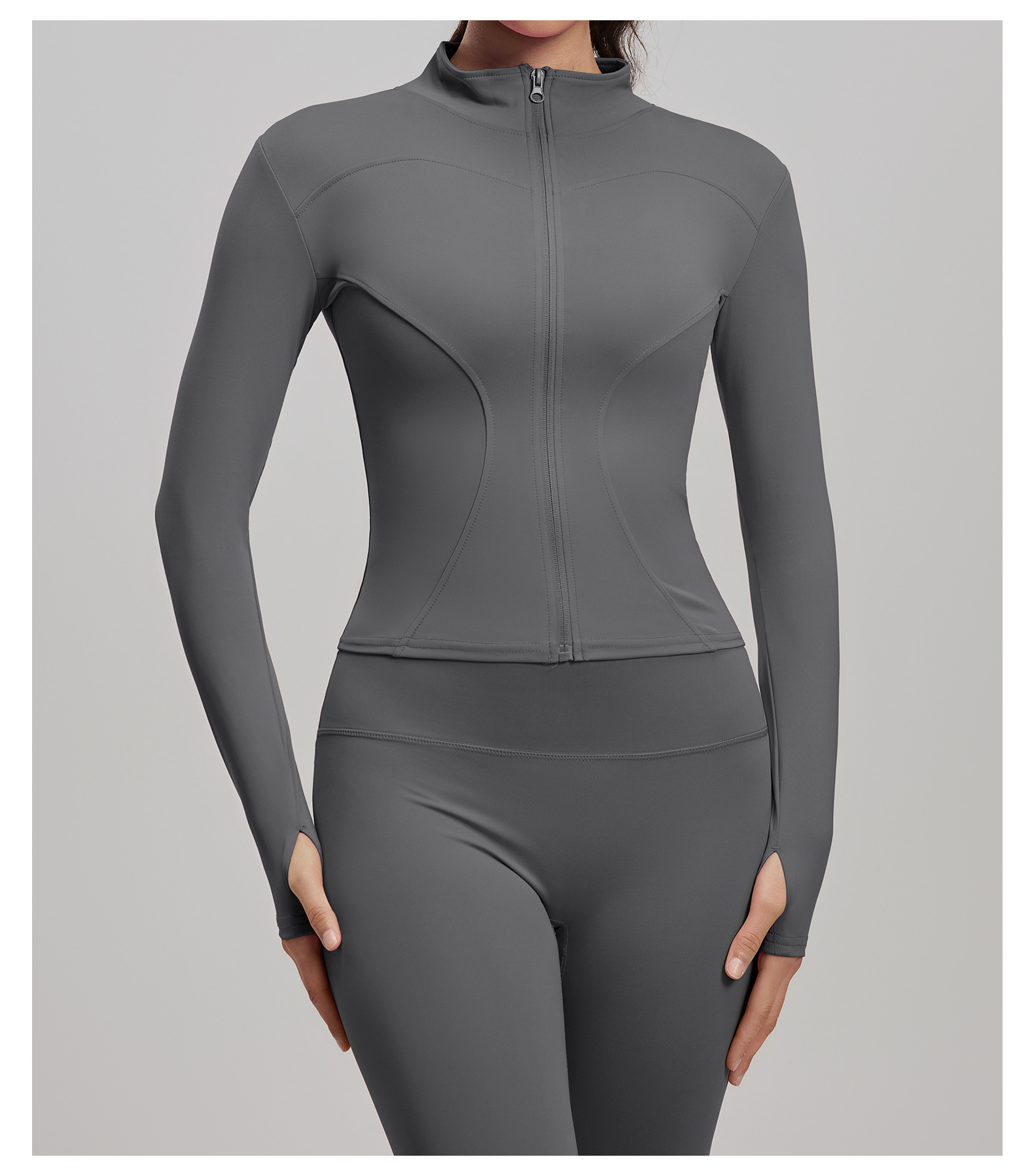 Yoga jacket, slim fit, stand collar, sports training