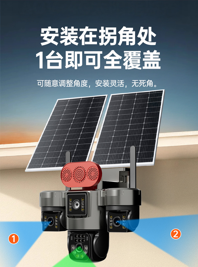 Solar surveillance camera with night vision, power-free operation
